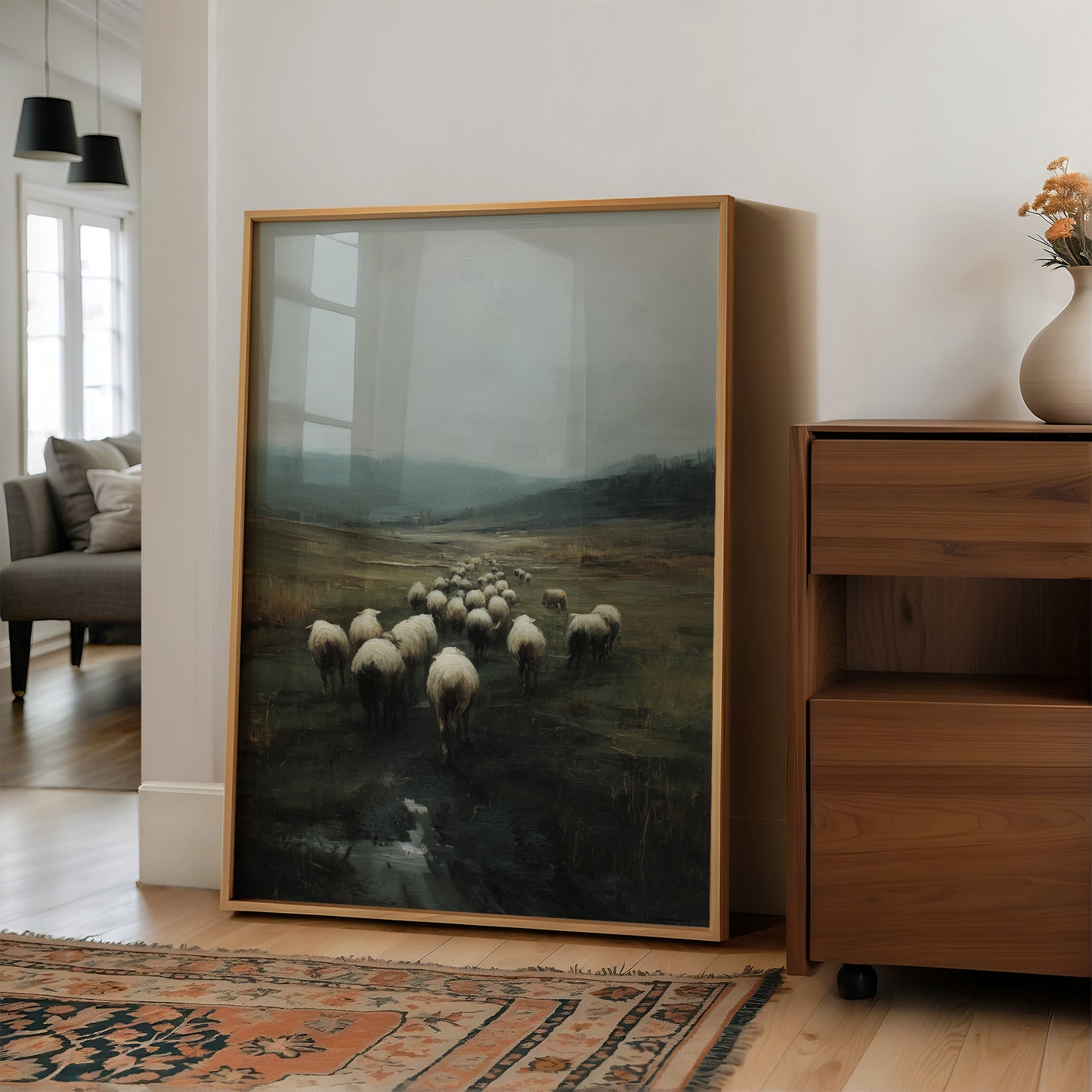 Flock Wanders Through Misty Moors