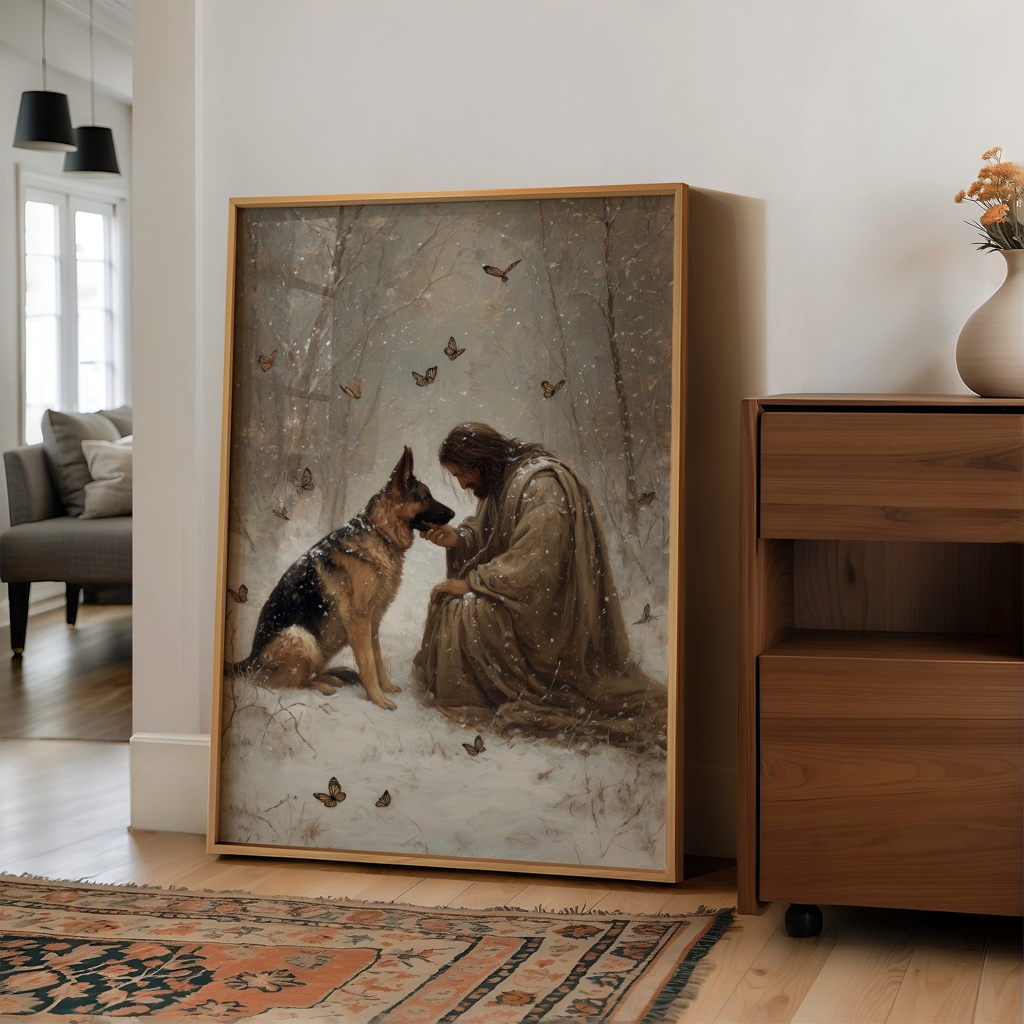 Winter's Bond Amid Dancing Butterflies