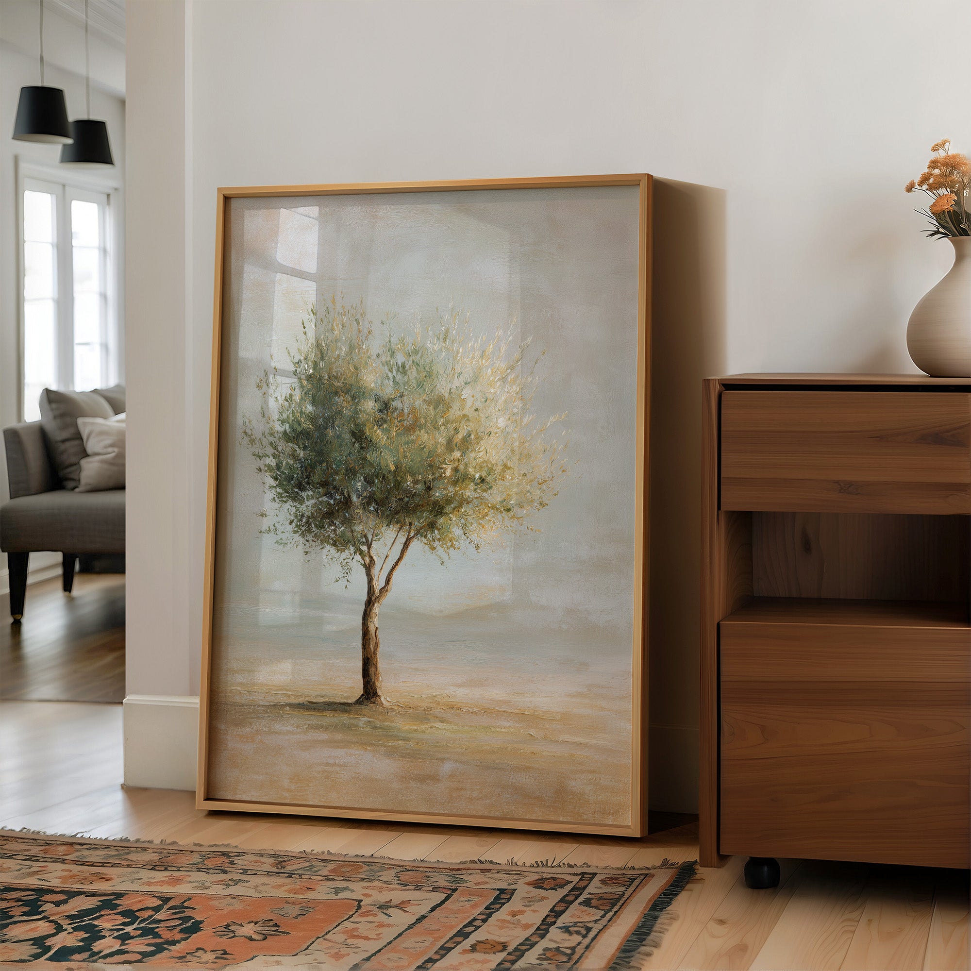 Solitary Olive Under Pale Sky