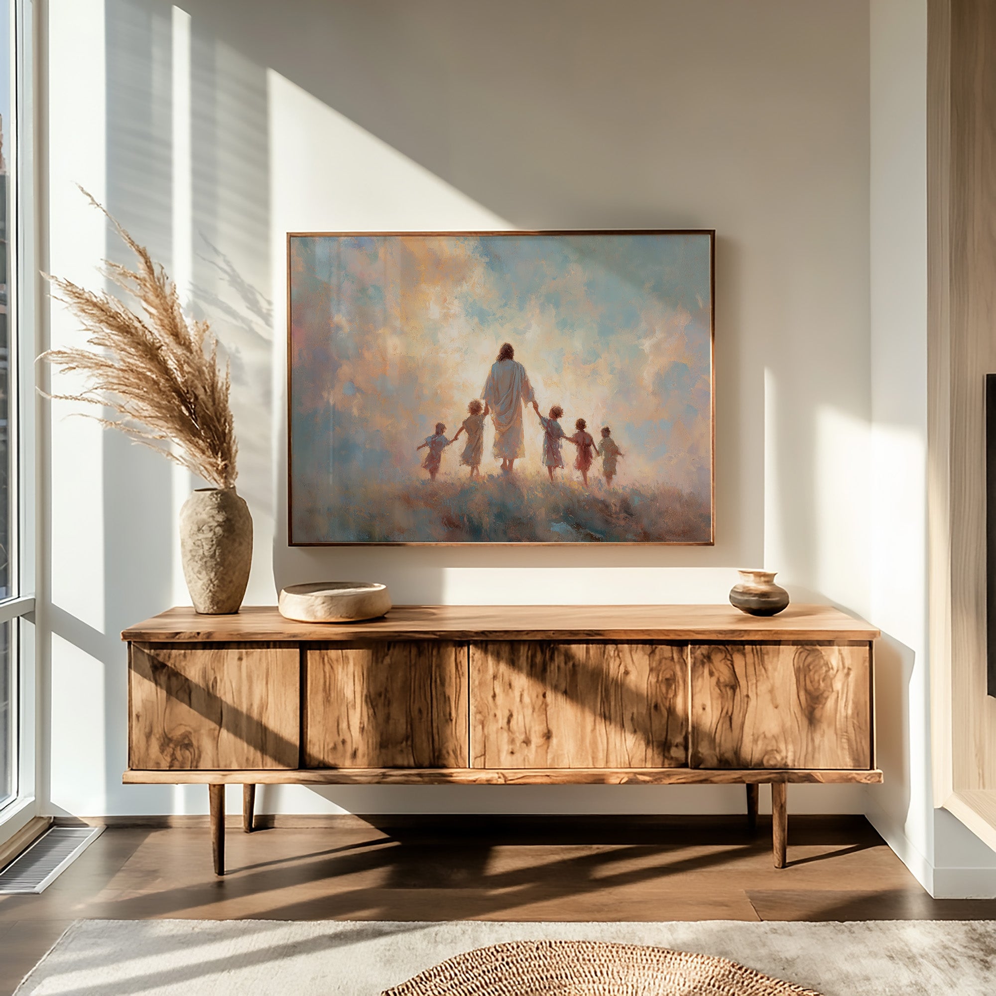 Children Walk Into Golden Light