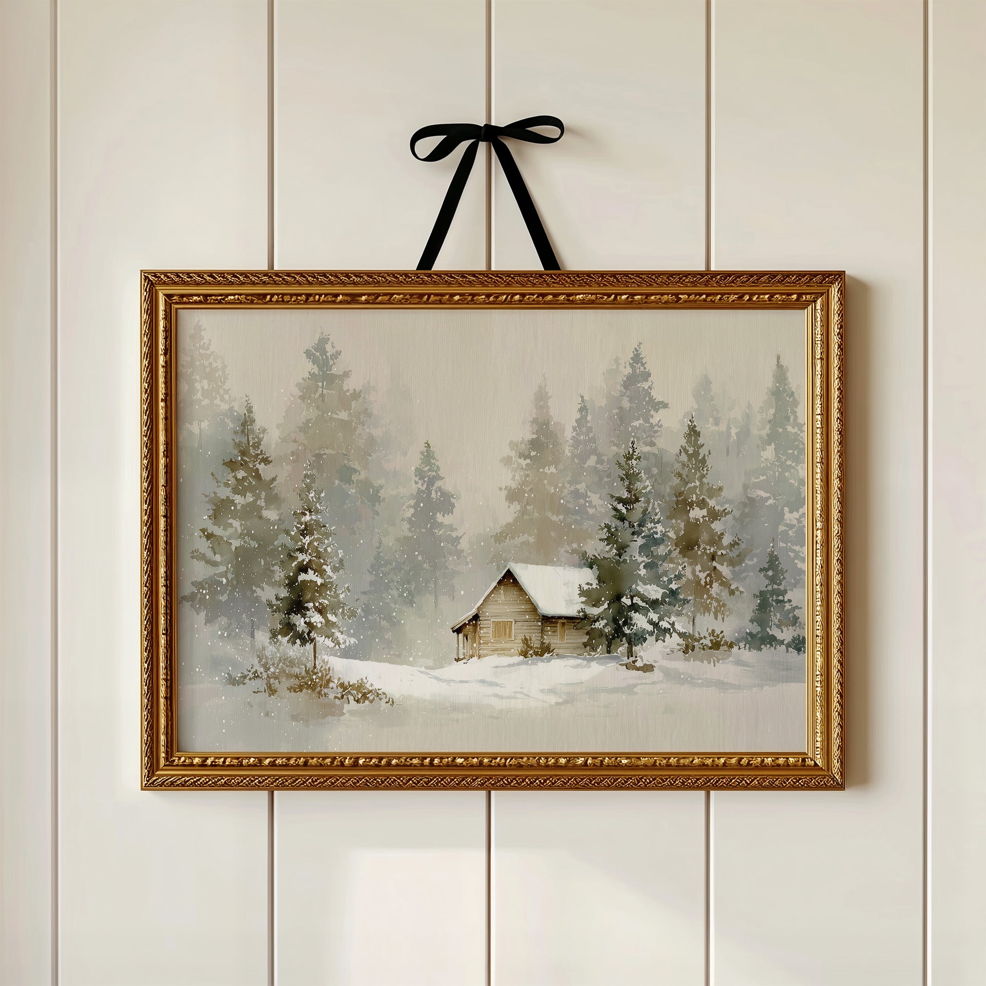 Cabin Nestled Among Frosted Pines