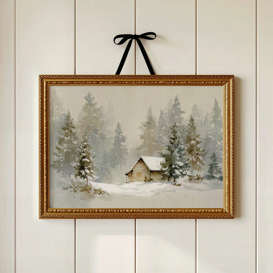 Cabin Nestled Among Frosted Pines