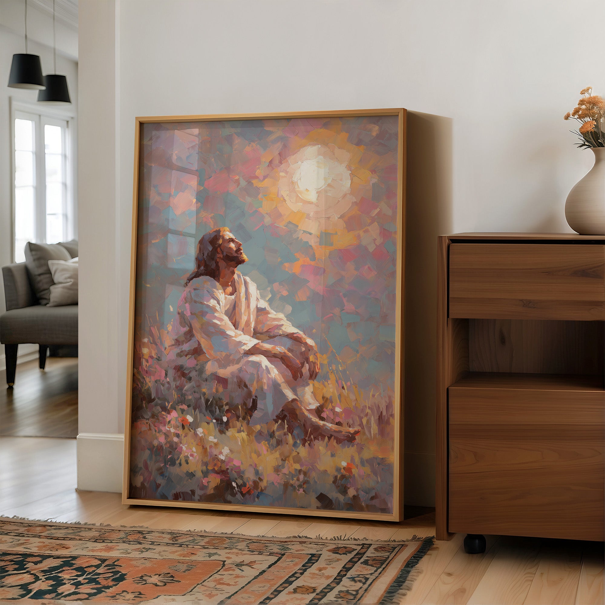 Sunlit Prayer On Hillside Canvas