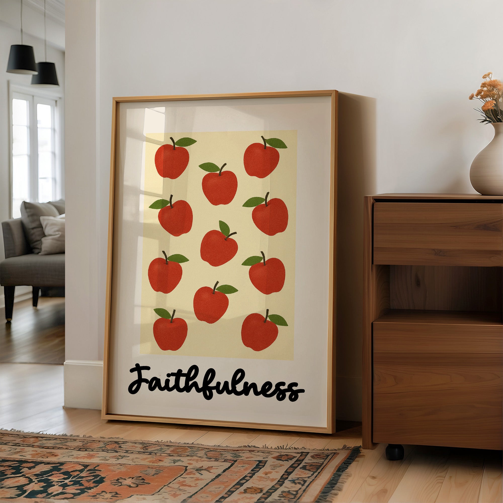 Crimson Orchard On Cream Canvas