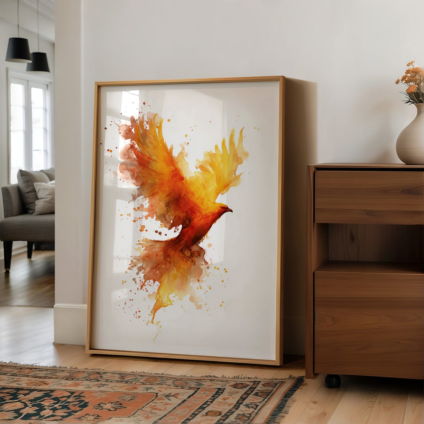 Phoenix Rising From Amber Flames