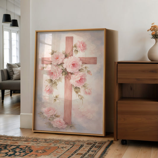 Blossoming Faith Embraces Wooden Cross