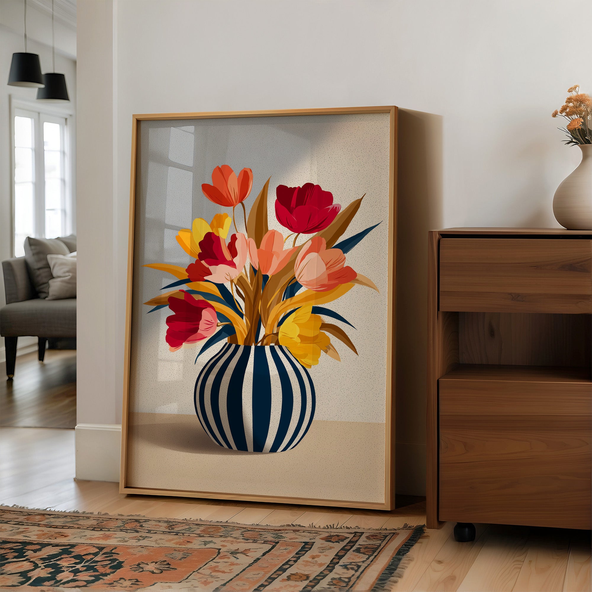 Vibrant Blooms in Striped Elegance