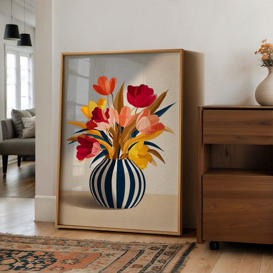 Vibrant Blooms in Striped Elegance