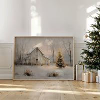 Barn and Evergreen in the Snow