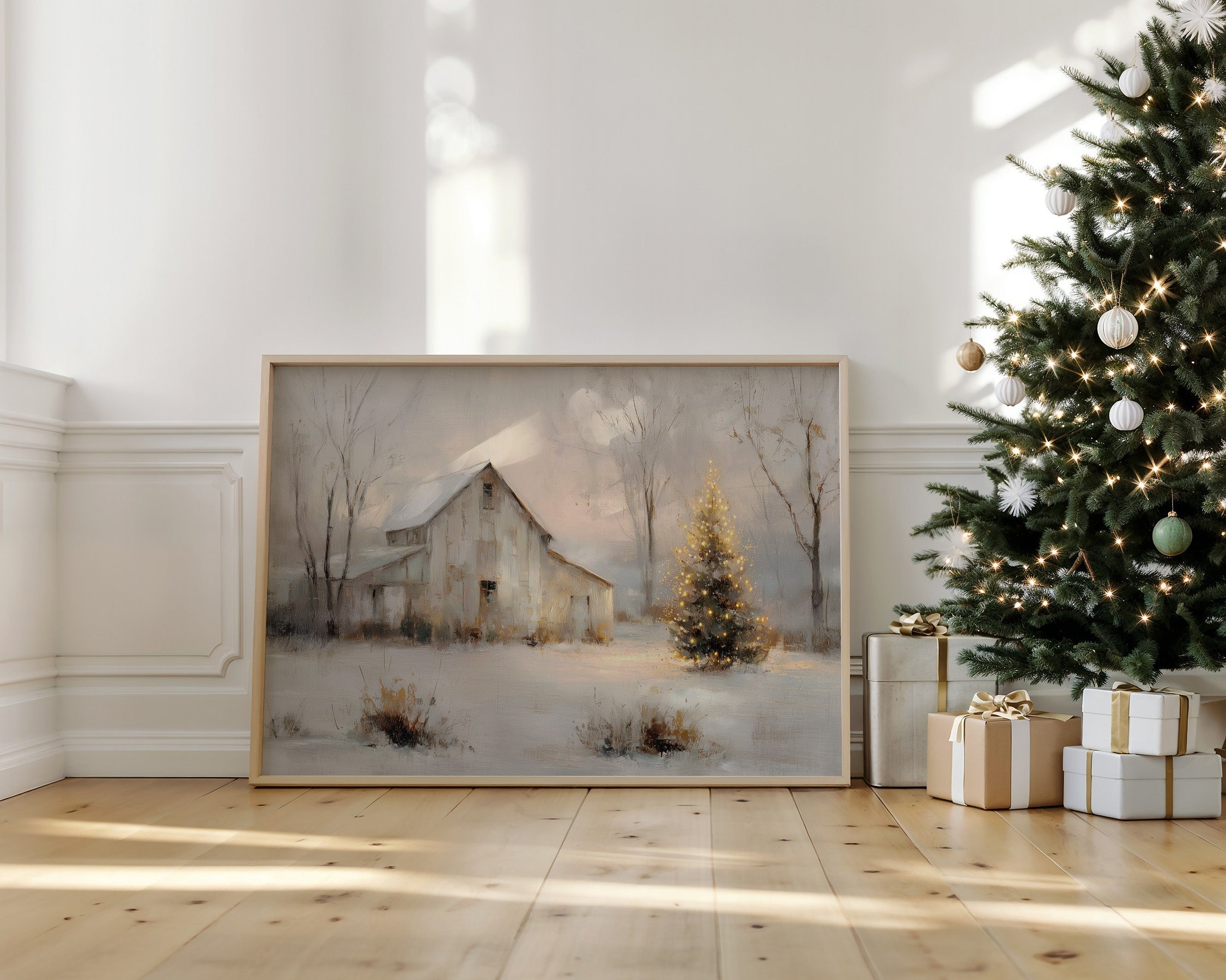 Barn and Evergreen in the Snow