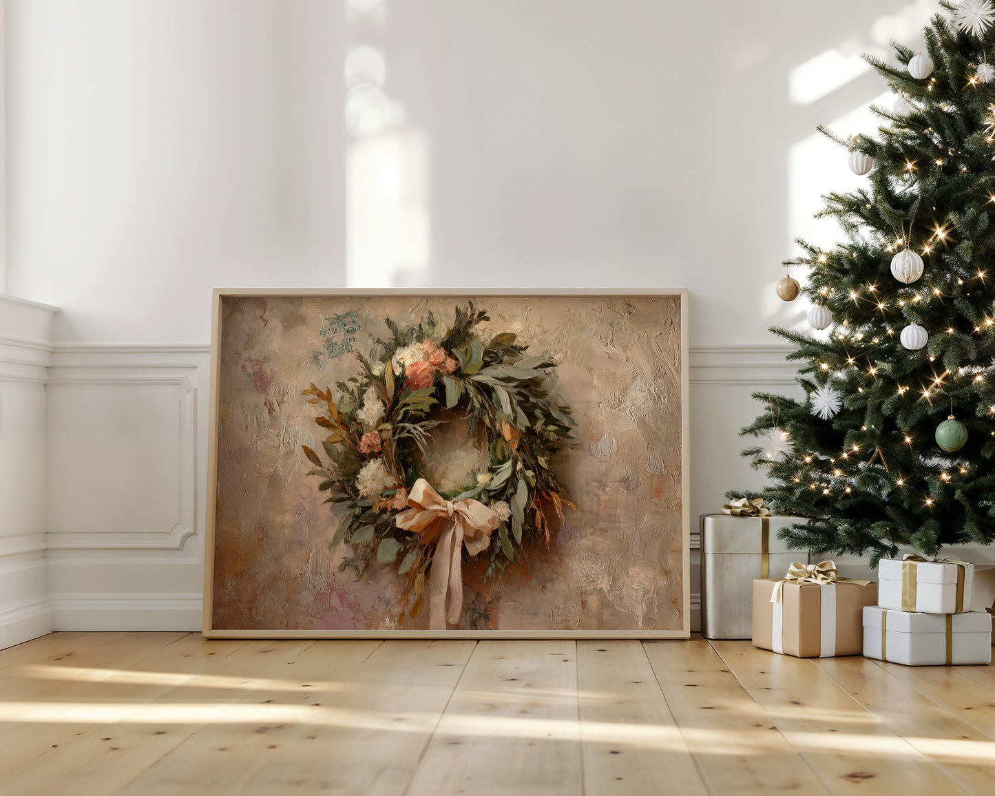 Wreath of Leaves and Soft Florals