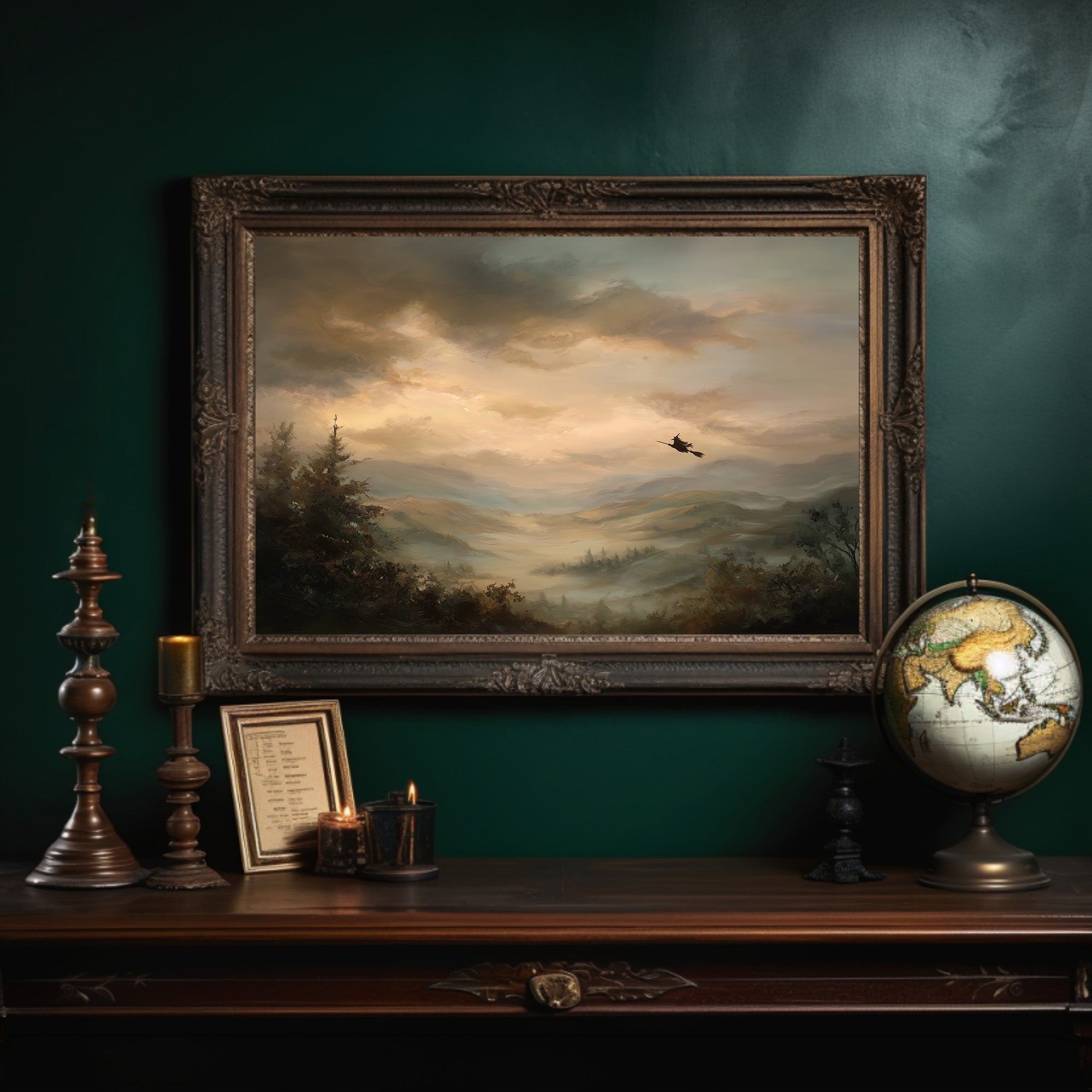 Solitary Flight Through Amber Mist