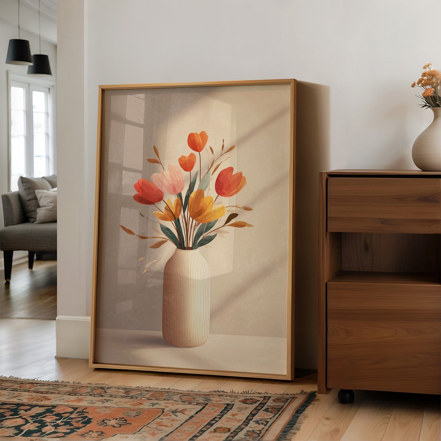 Sunlit Tulips in Minimalist Embrace