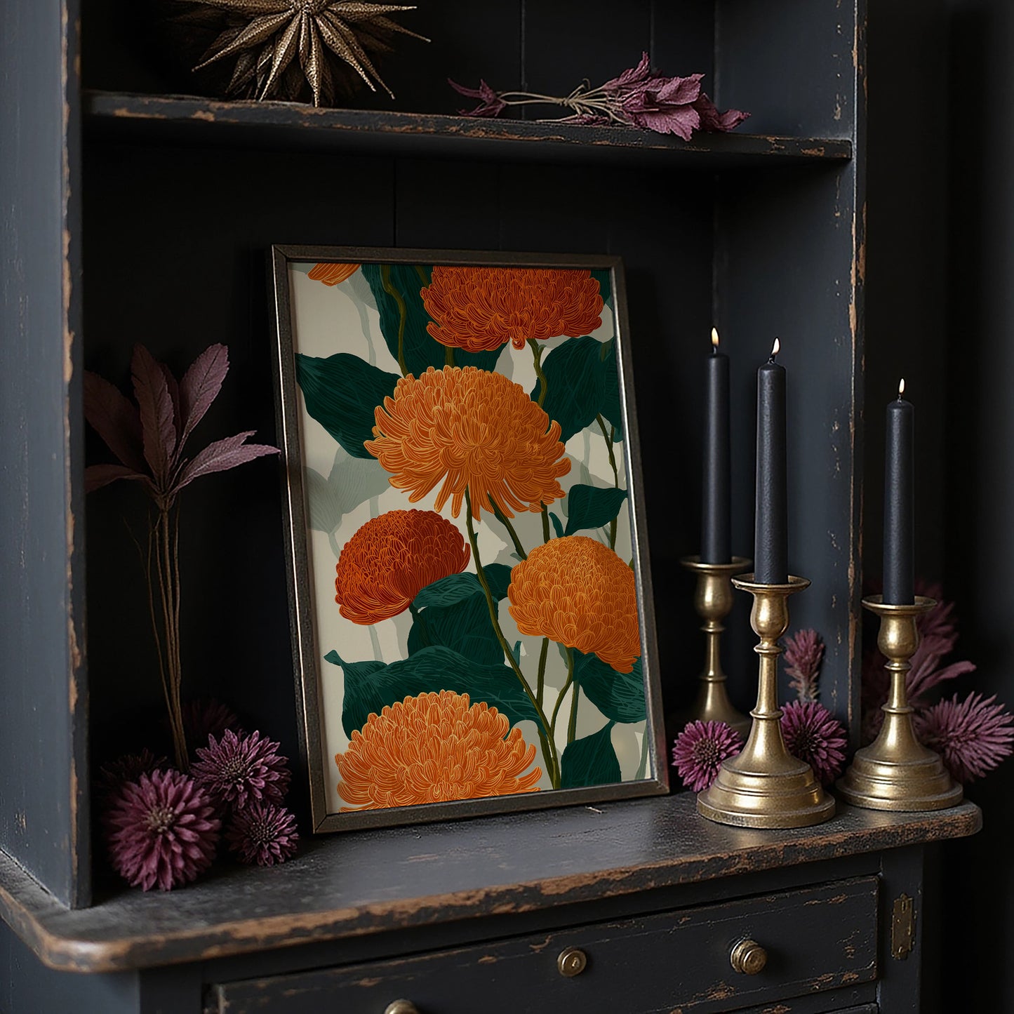 Orange Chrysanthemums Hold the Light