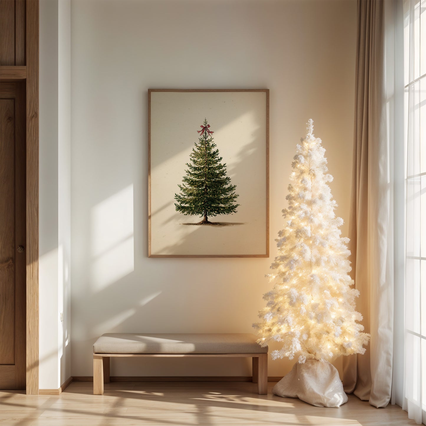 Vintage Evergreen with Crimson Bow