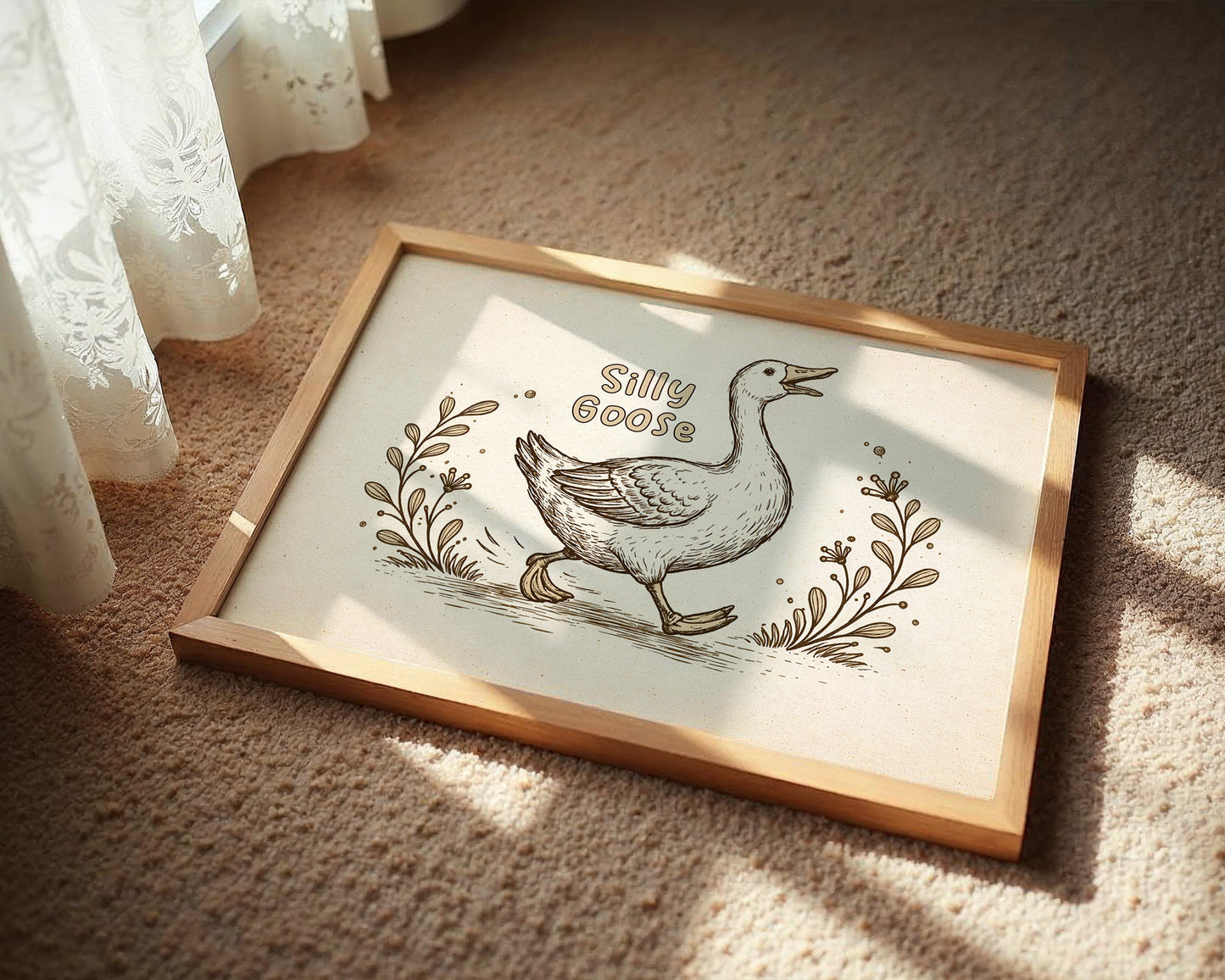 Whimsical Waddle Through Sepia Fields