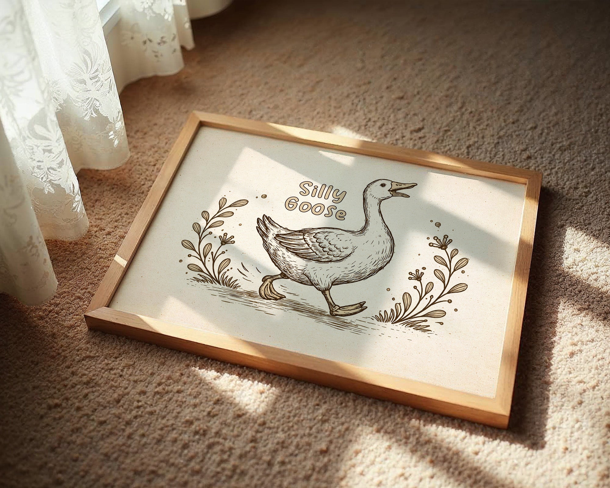 Whimsical Waddle Through Sepia Fields
