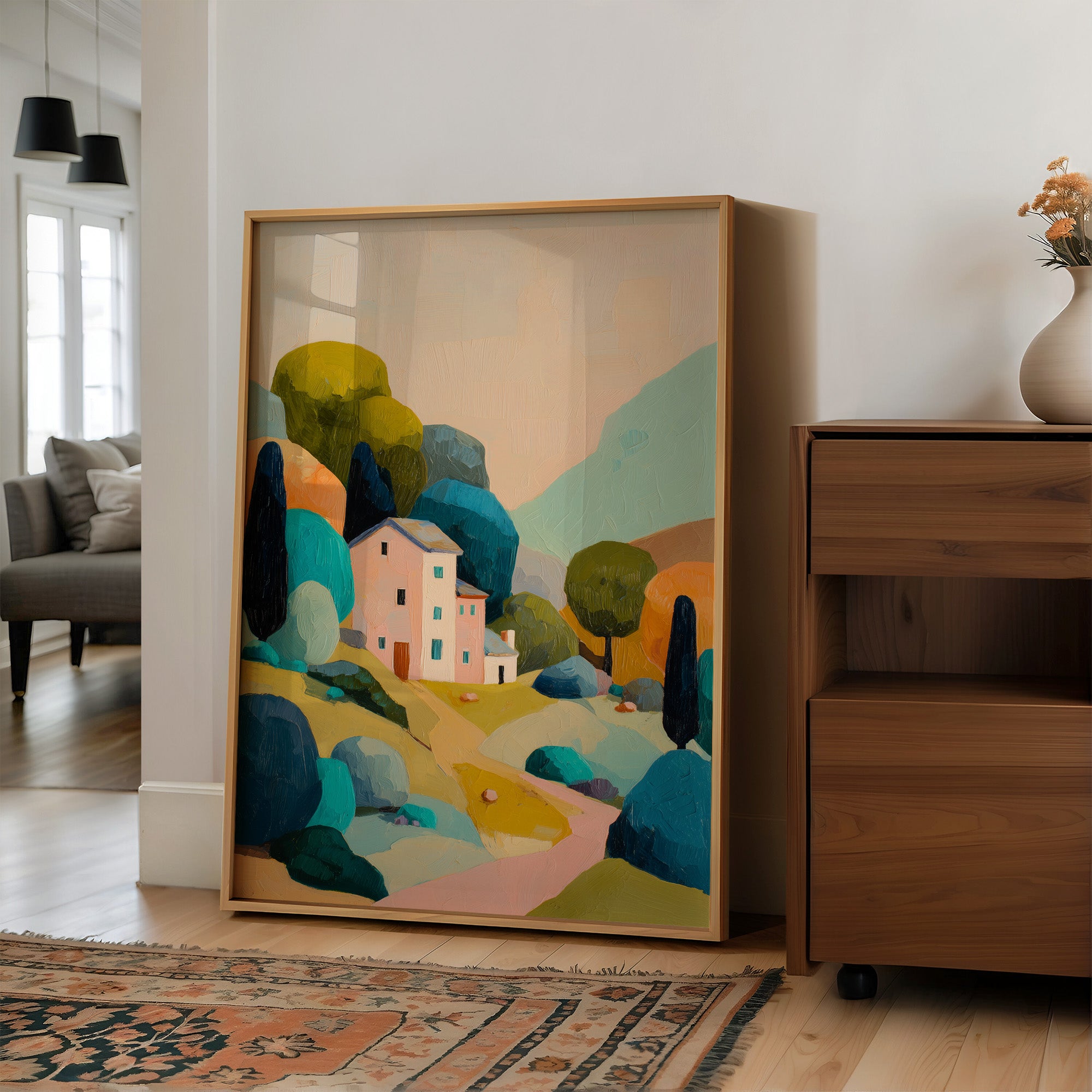 Pastel Haven Among Abstract Hills