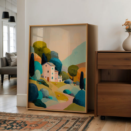 Pastel Haven Among Abstract Hills