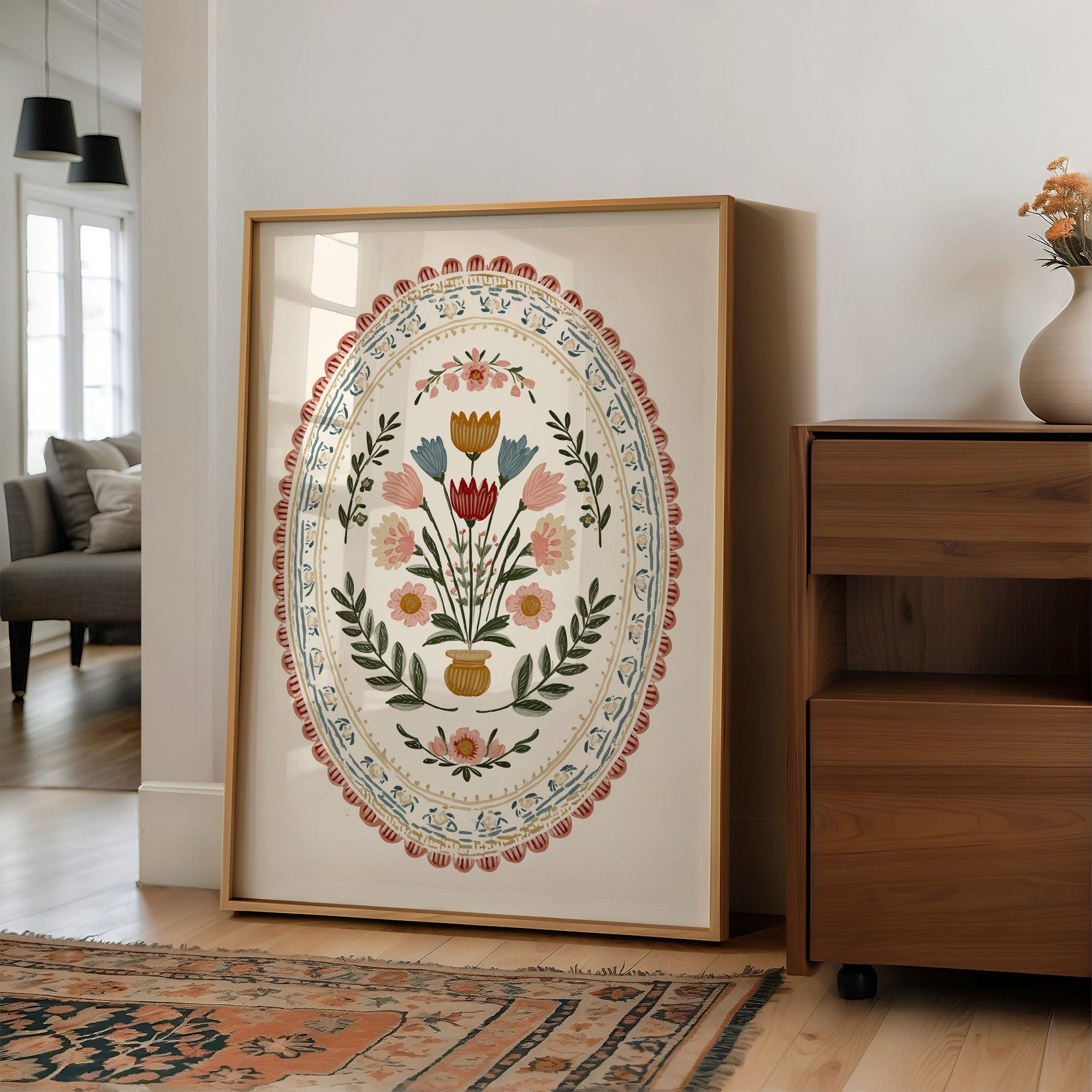 Folk Blooms in Oval Embrace