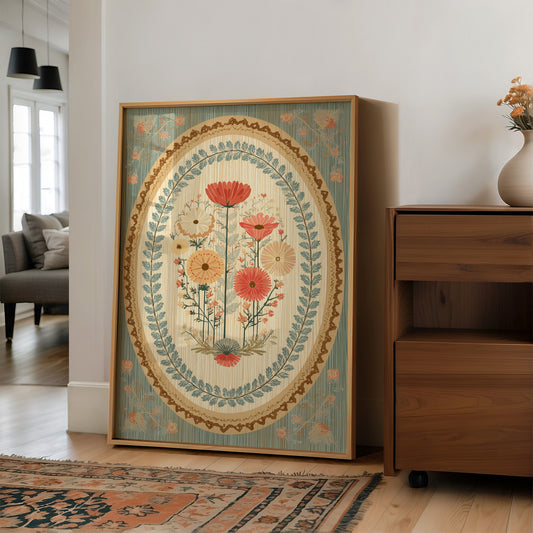 Botanical Medallion in Coral and Cream
