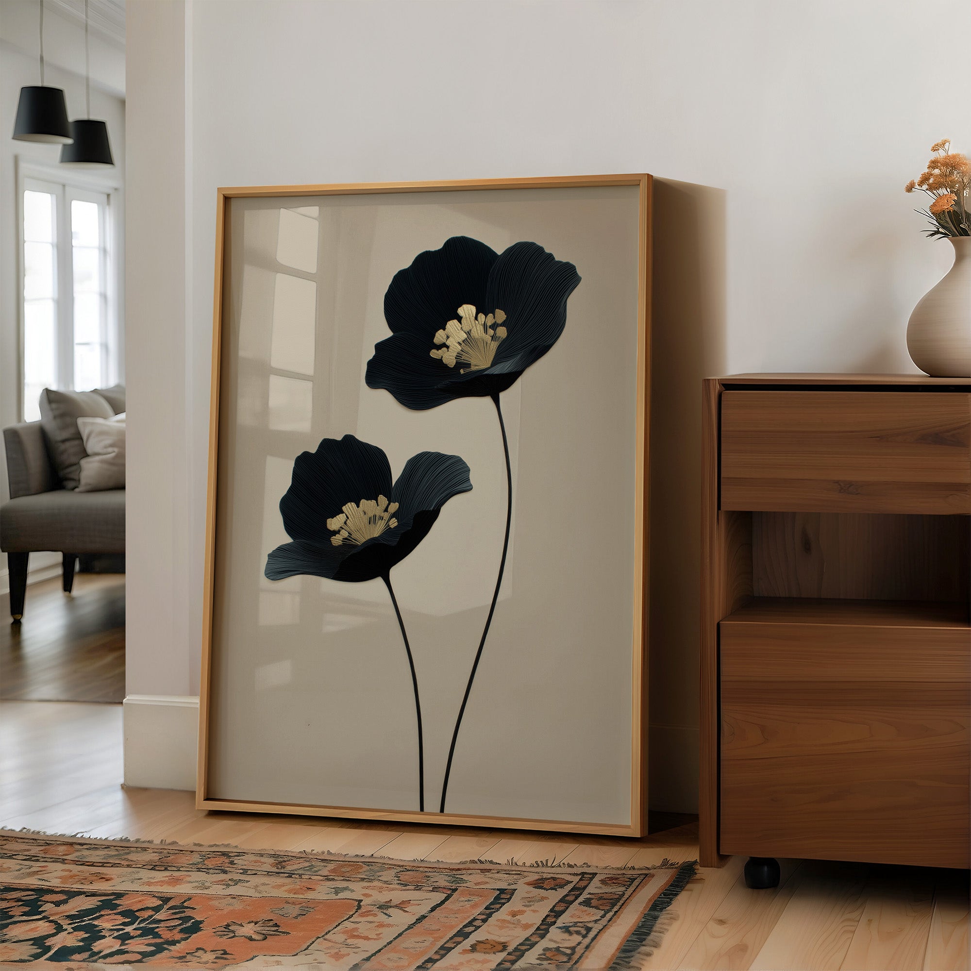 Midnight Blooms with Golden Hearts