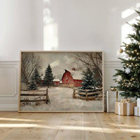Crimson Barn in Winter's Embrace