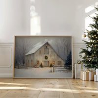 Snowfall Dreams Against Rustic Warmth