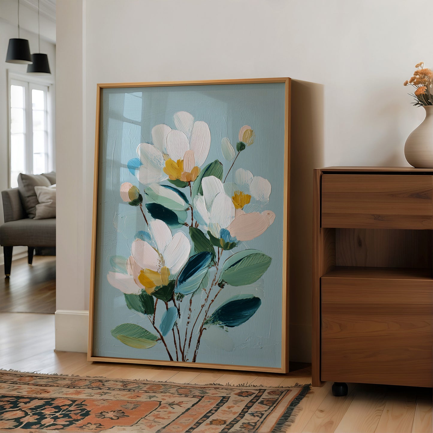 Textured Blossoms Against Azure Calm