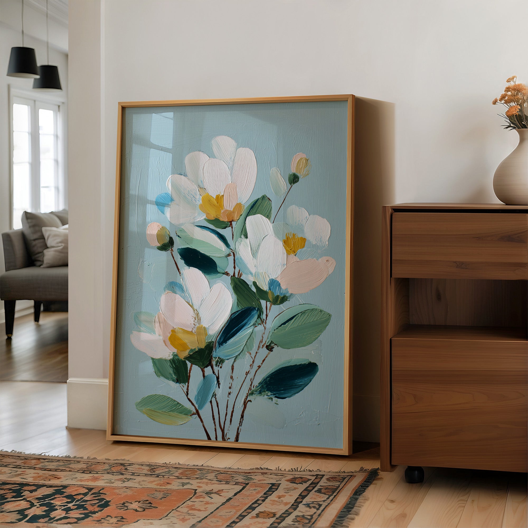 Textured Blossoms Against Azure Calm