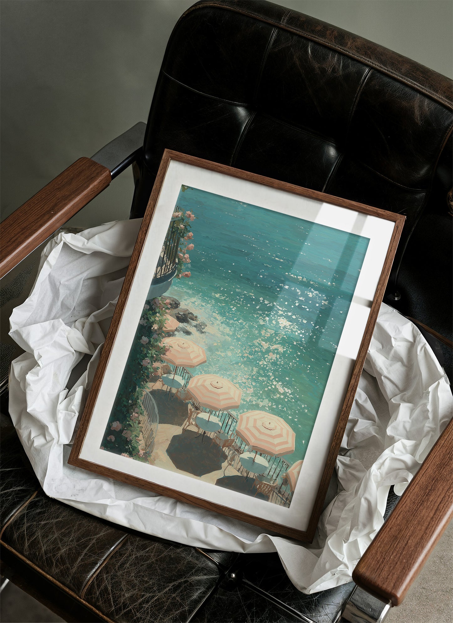 Mediterranean Terrace: Parasols by Azure Waters