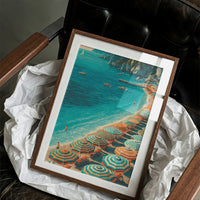 Mediterranean Reverie: Coral Parasols and Azure Waters