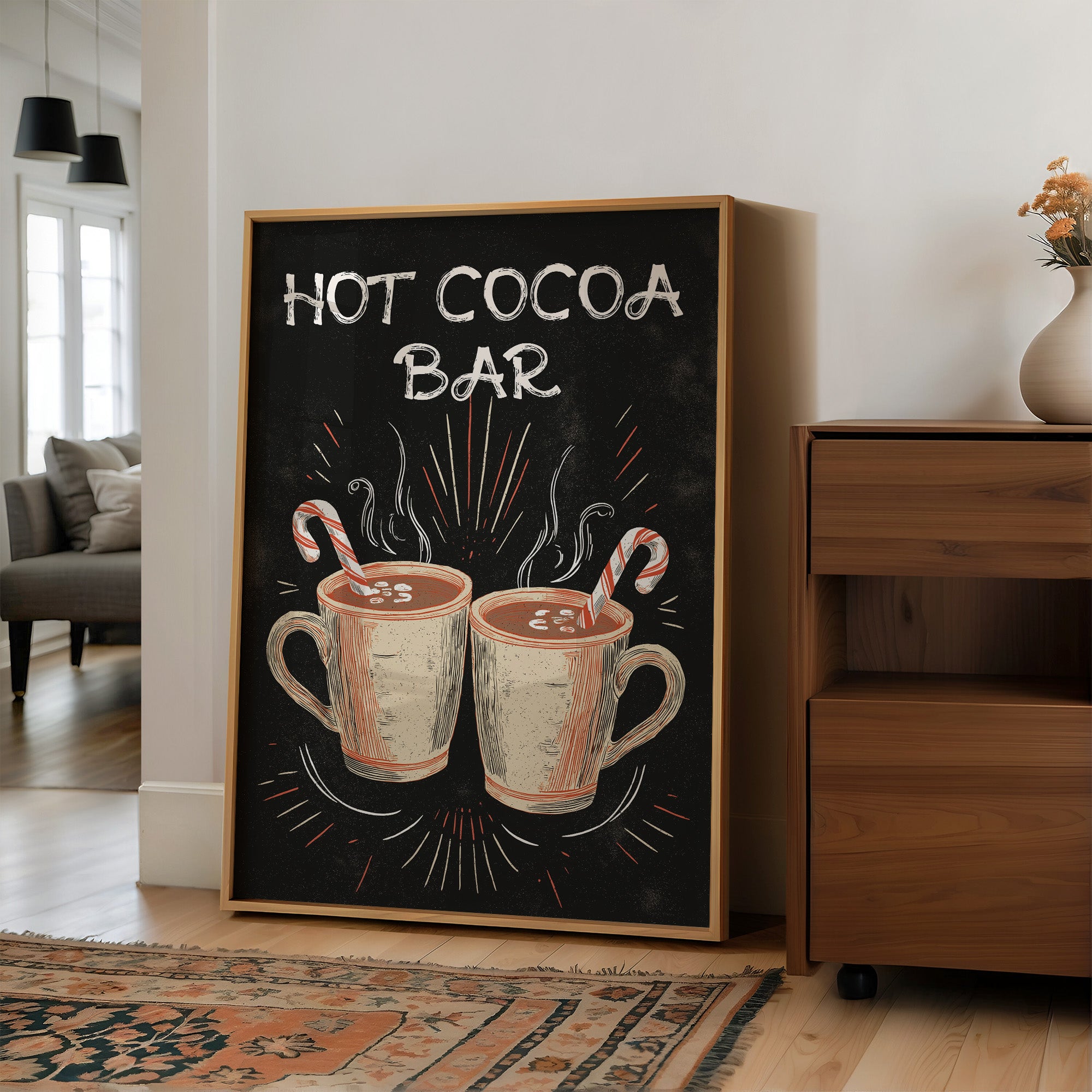 Chalkboard Comfort: Steaming Mugs Await
