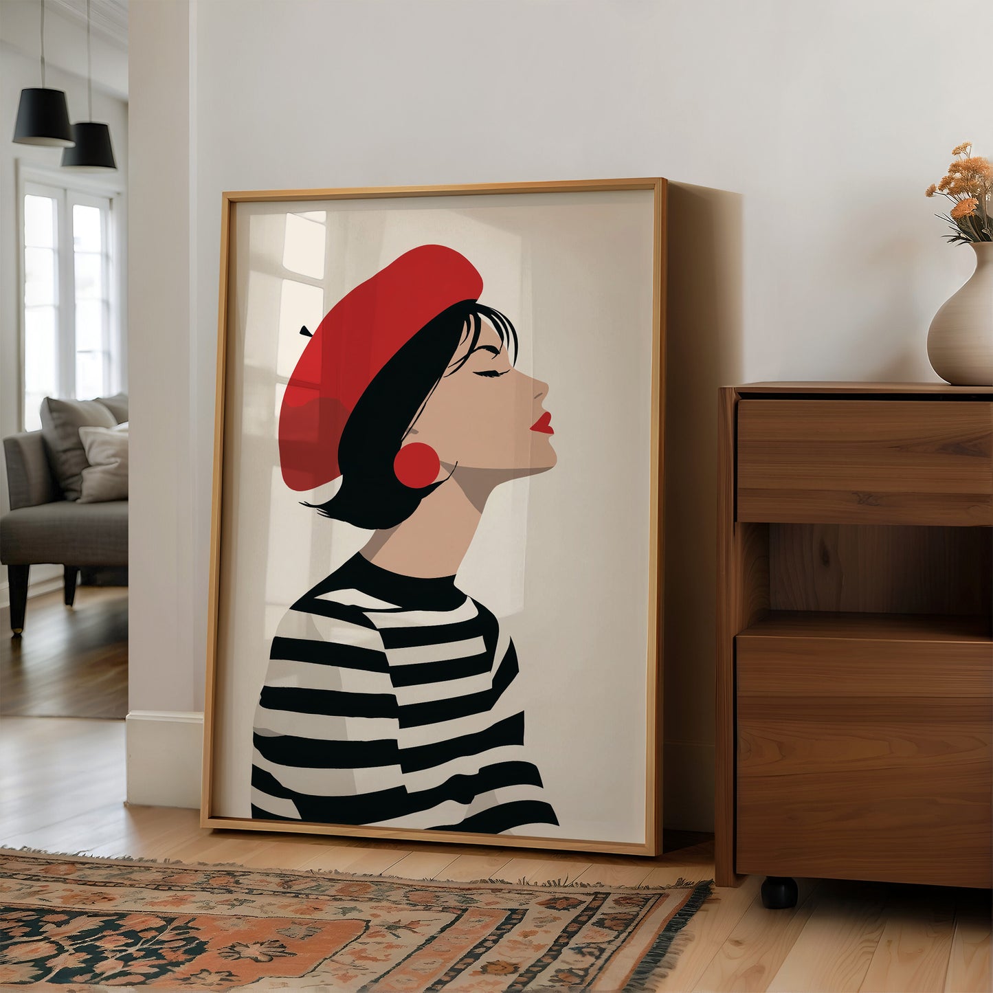Parisian Reverie: Striped Elegance in Profile