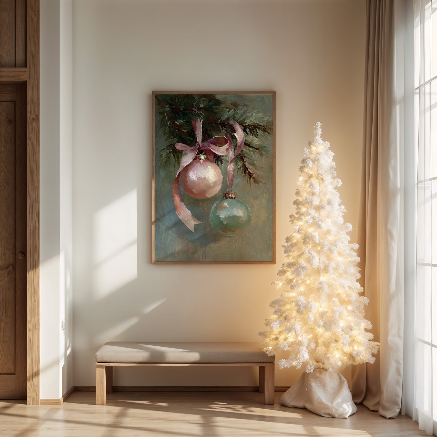 Vintage Ornaments Dance on Evergreen Bough