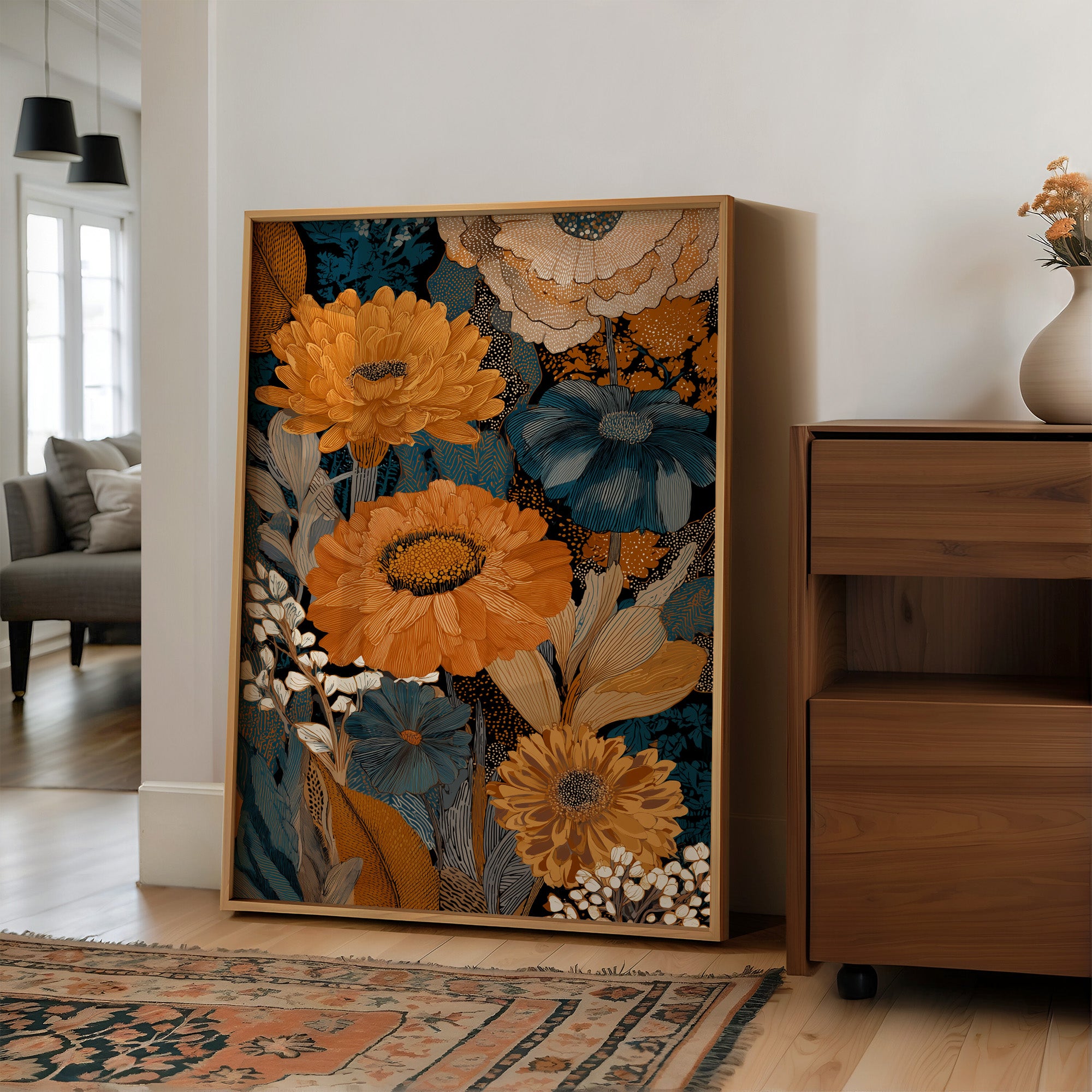 Golden Blooms Against Midnight Garden
