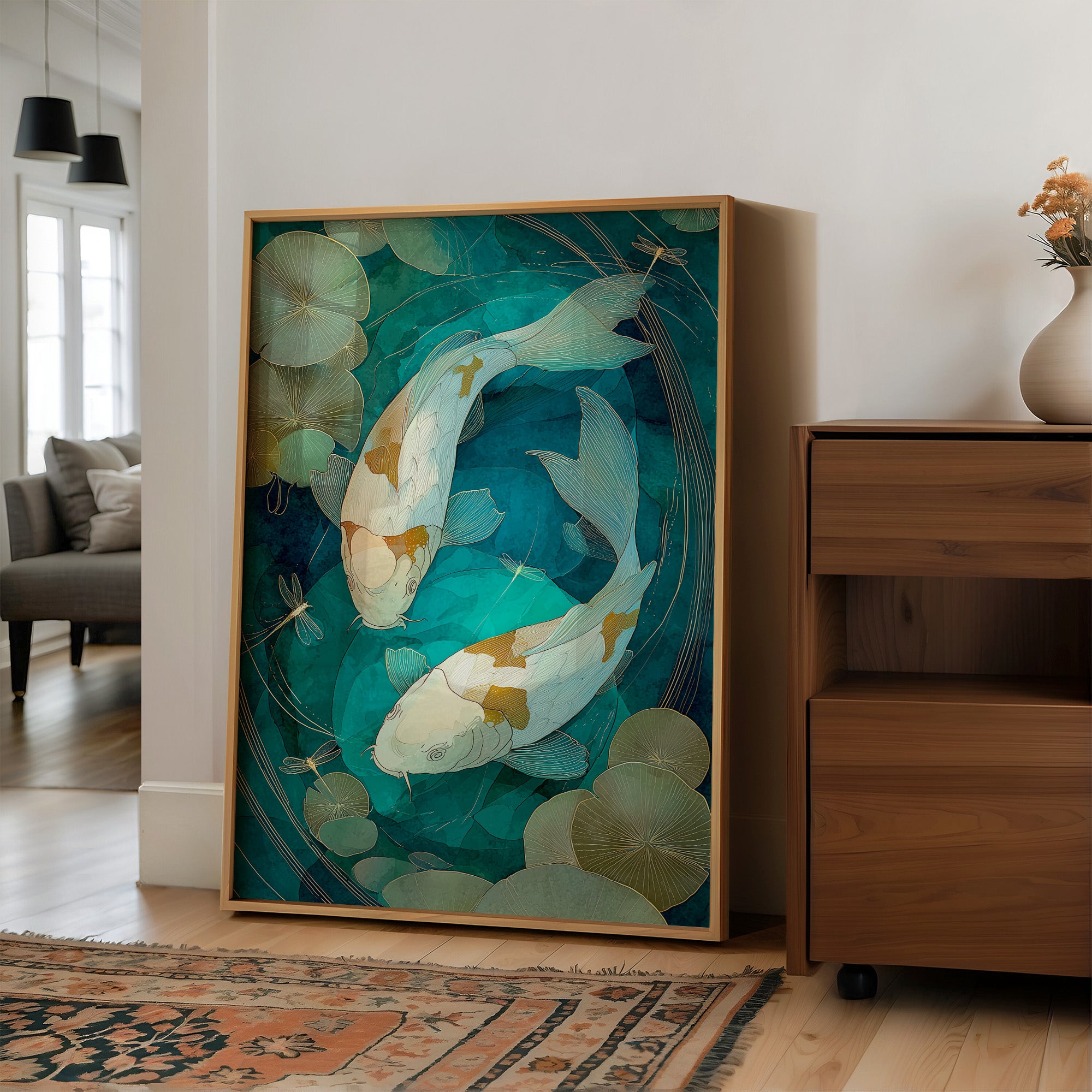 Koi Circle Through Lotus Depths