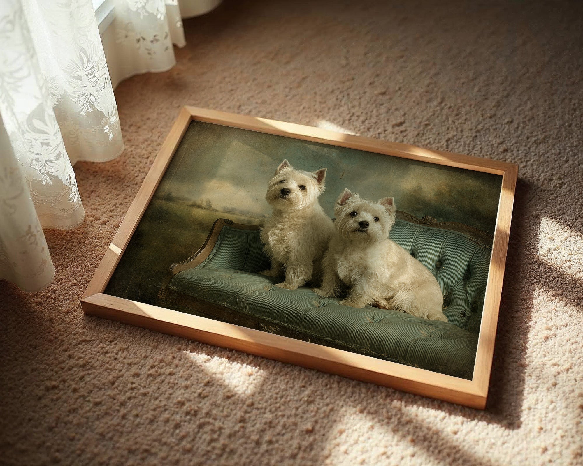 Two Terriers On Their Antique Settee