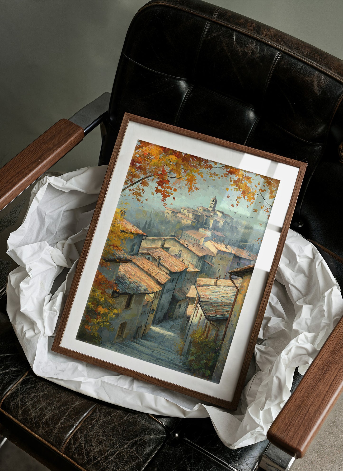 Autumn Leaves Frame Hillside Village