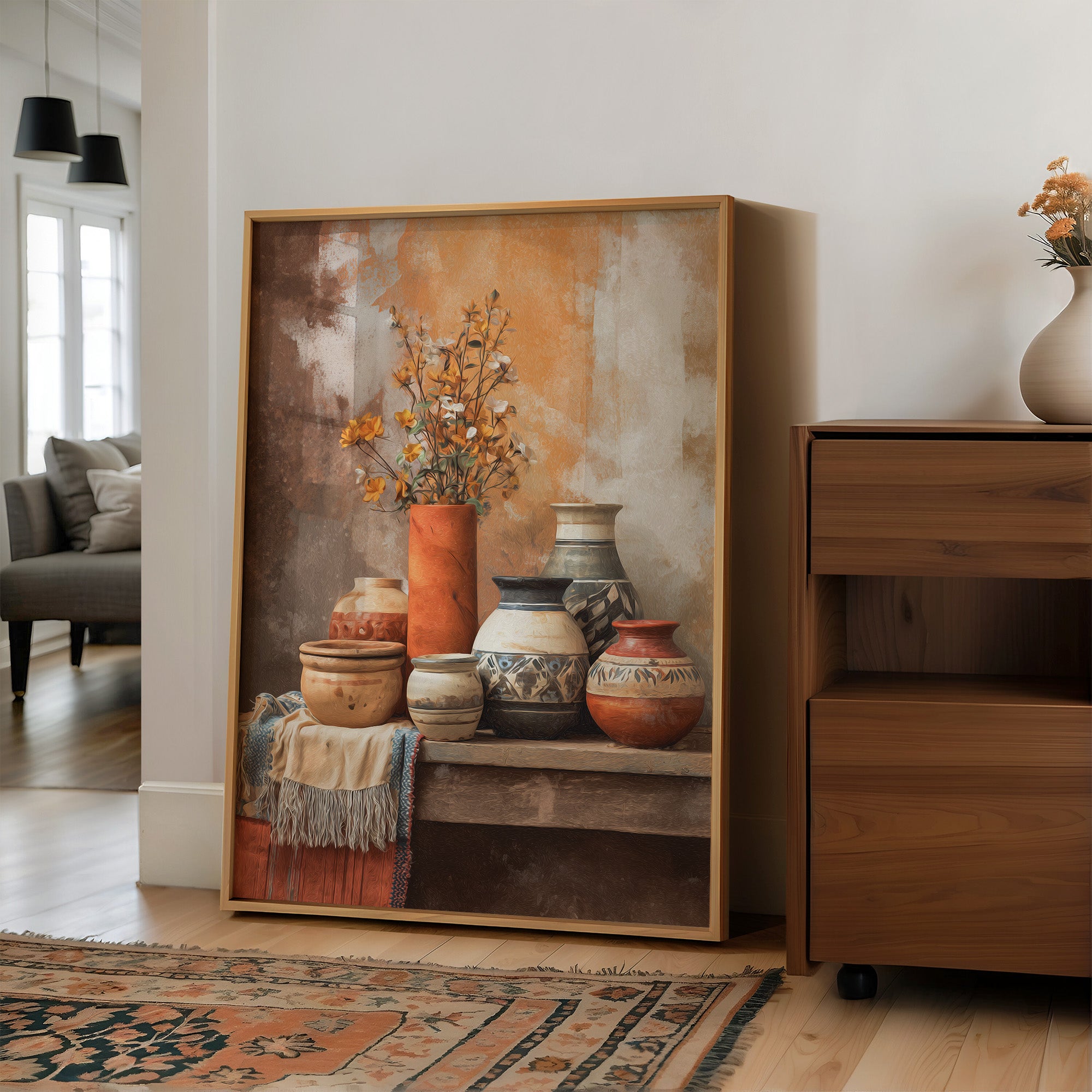 Clay Vessels Hold September's Last Blooms