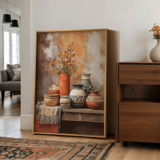 Clay Vessels Hold September's Last Blooms