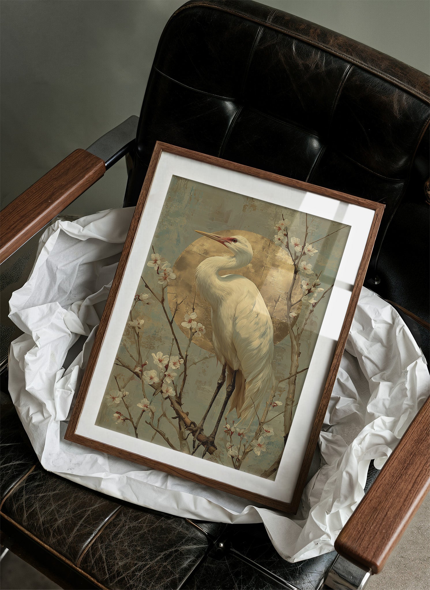 Heron Stands Where Blossoms Linger