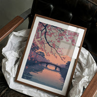Cherry Blossoms Frame the Evening Bridge