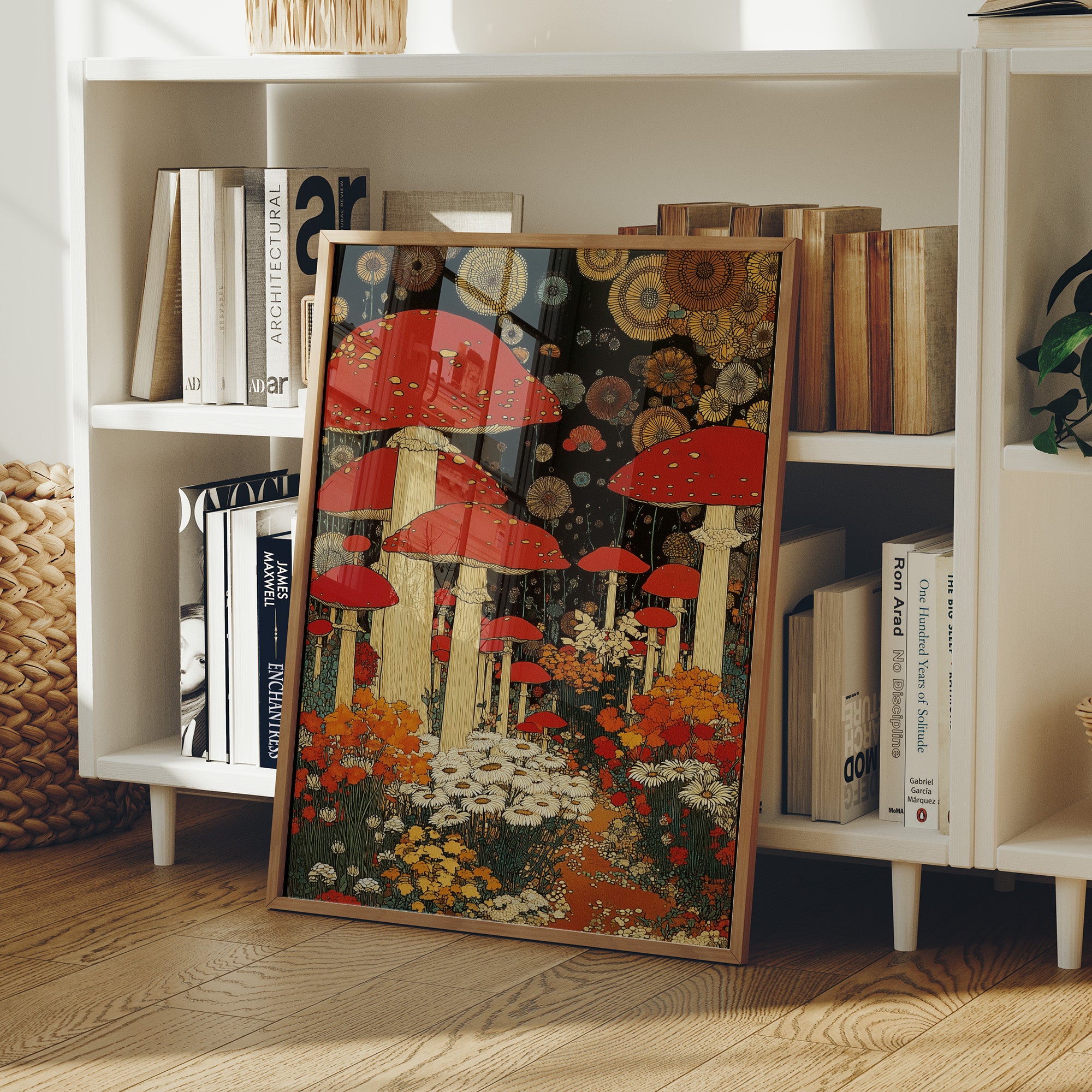 Crimson Mushrooms Dance Under Stars