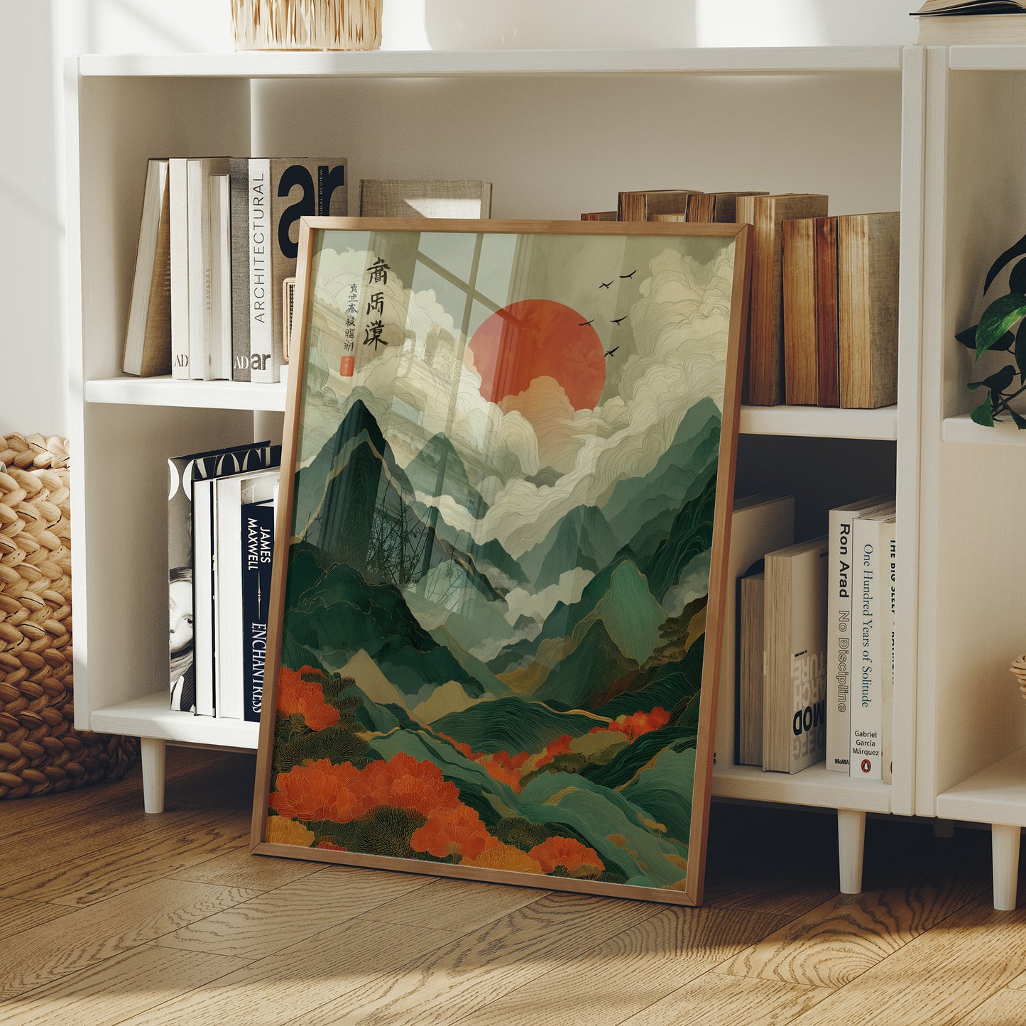 Red Sun Rises Over Misty Peaks