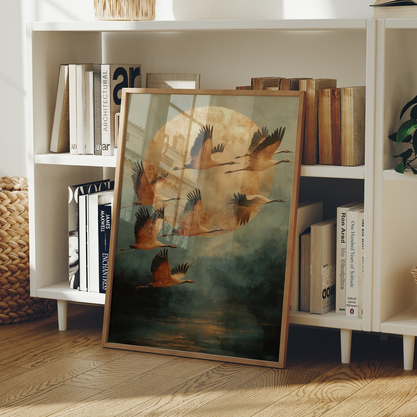 Moonlit Migration Over Misty Waters