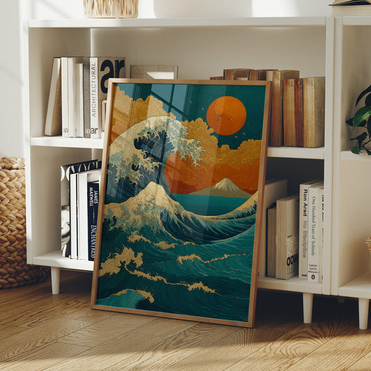 Teal Waves Chase Golden Horizons