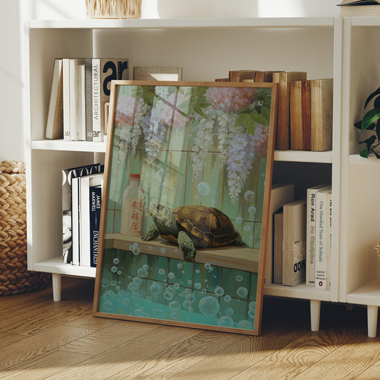 Turtle Dreams Among Wisteria Blooms
