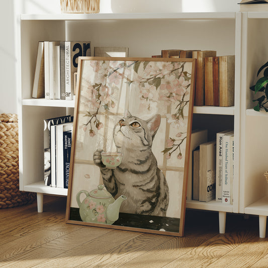 Cherry Blossom Tea With Curious Cat