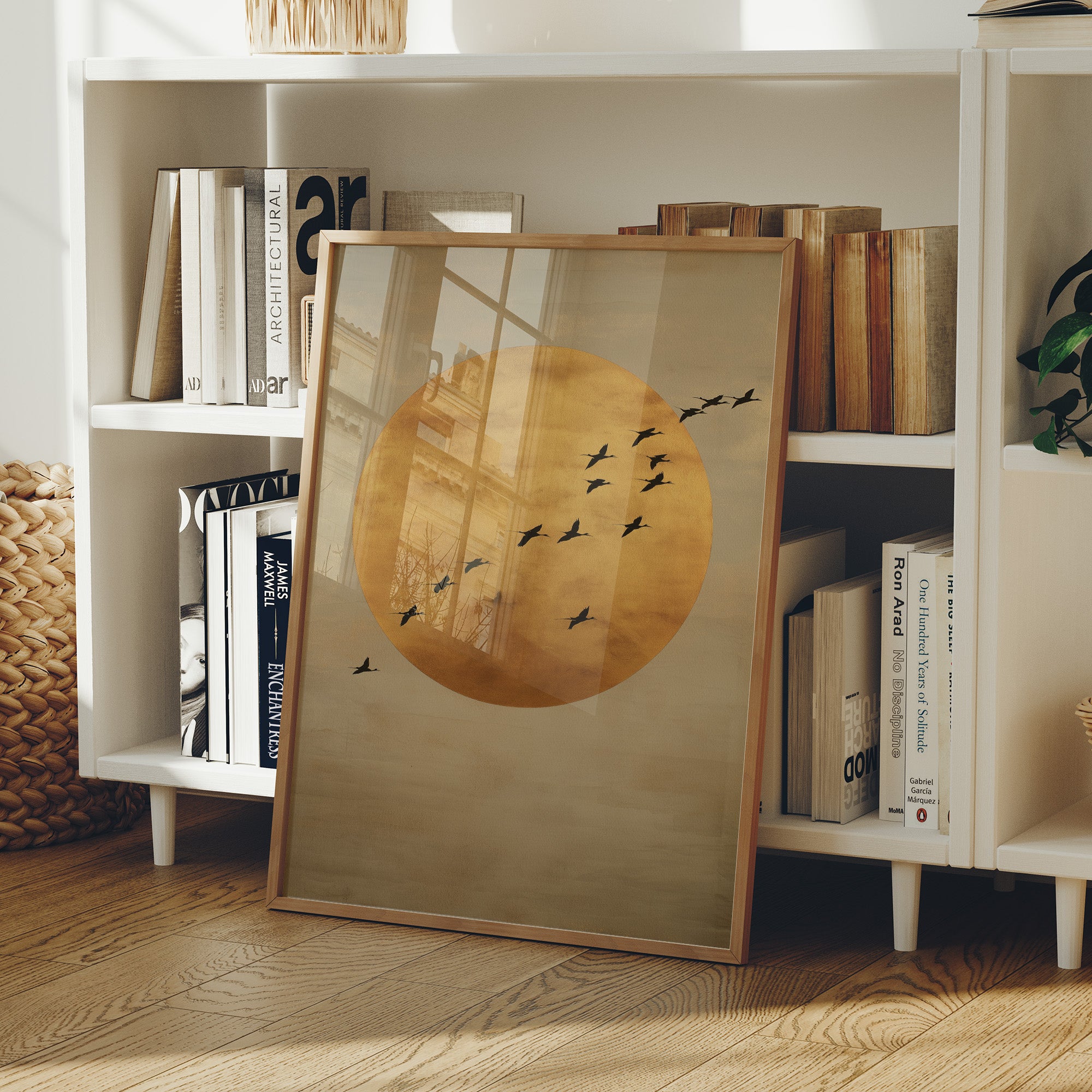 Birds Cross The Golden Moon Rise